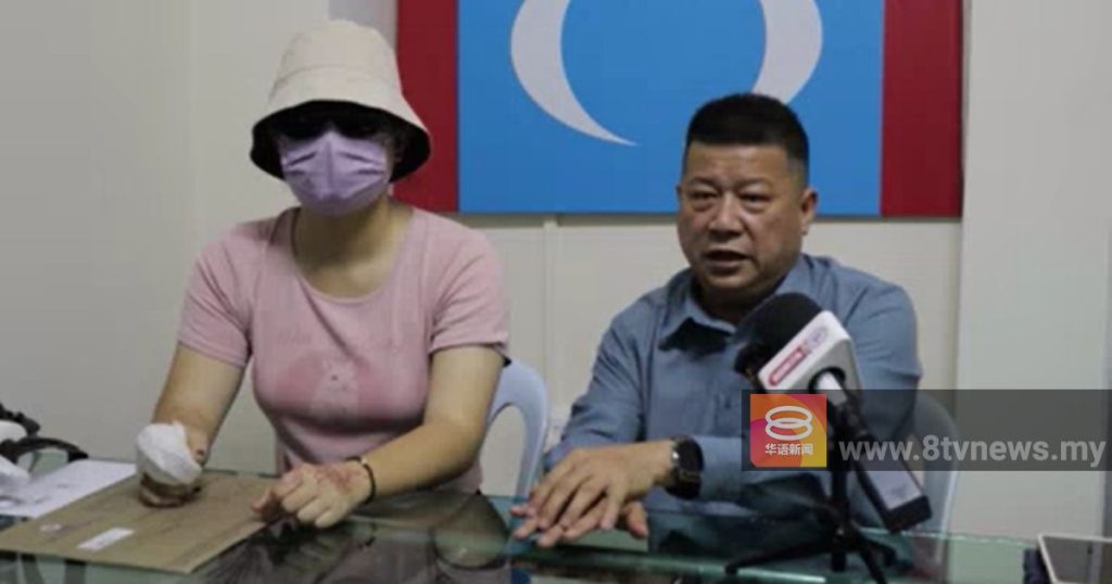 中国留学生袁小姐昨天（19日）在彭亨行政议员沈春祥的陪同下，召开记者会。