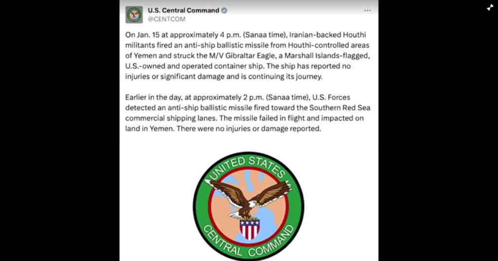 美国中央司令部发布帖文证实袭击事故。——照片：路透社